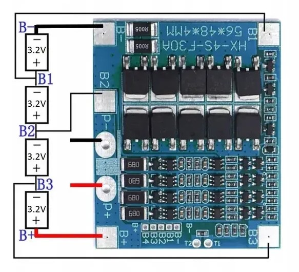 BMS плата контроля LiFePO4 аккумуляторов (4S / 30A)