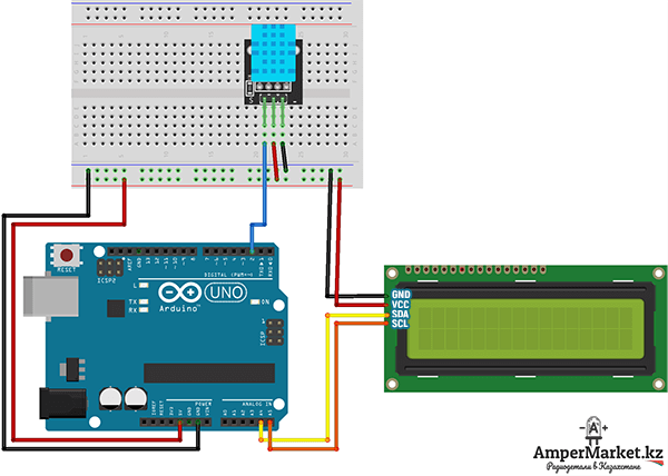 Схема: Подключение модуля DHT11 к Arduino