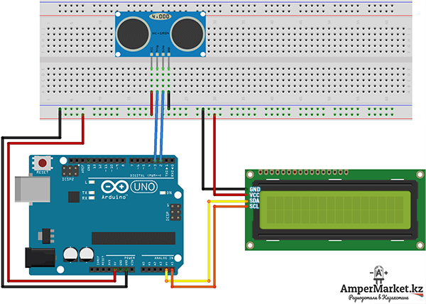 Схема: Подключение модуля HC-SR04 к Arduino