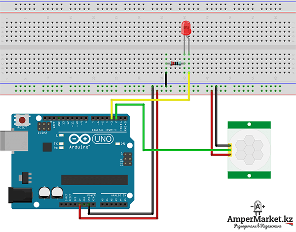 Схема: Подключение датчика движения HC-SR501 к Arduino