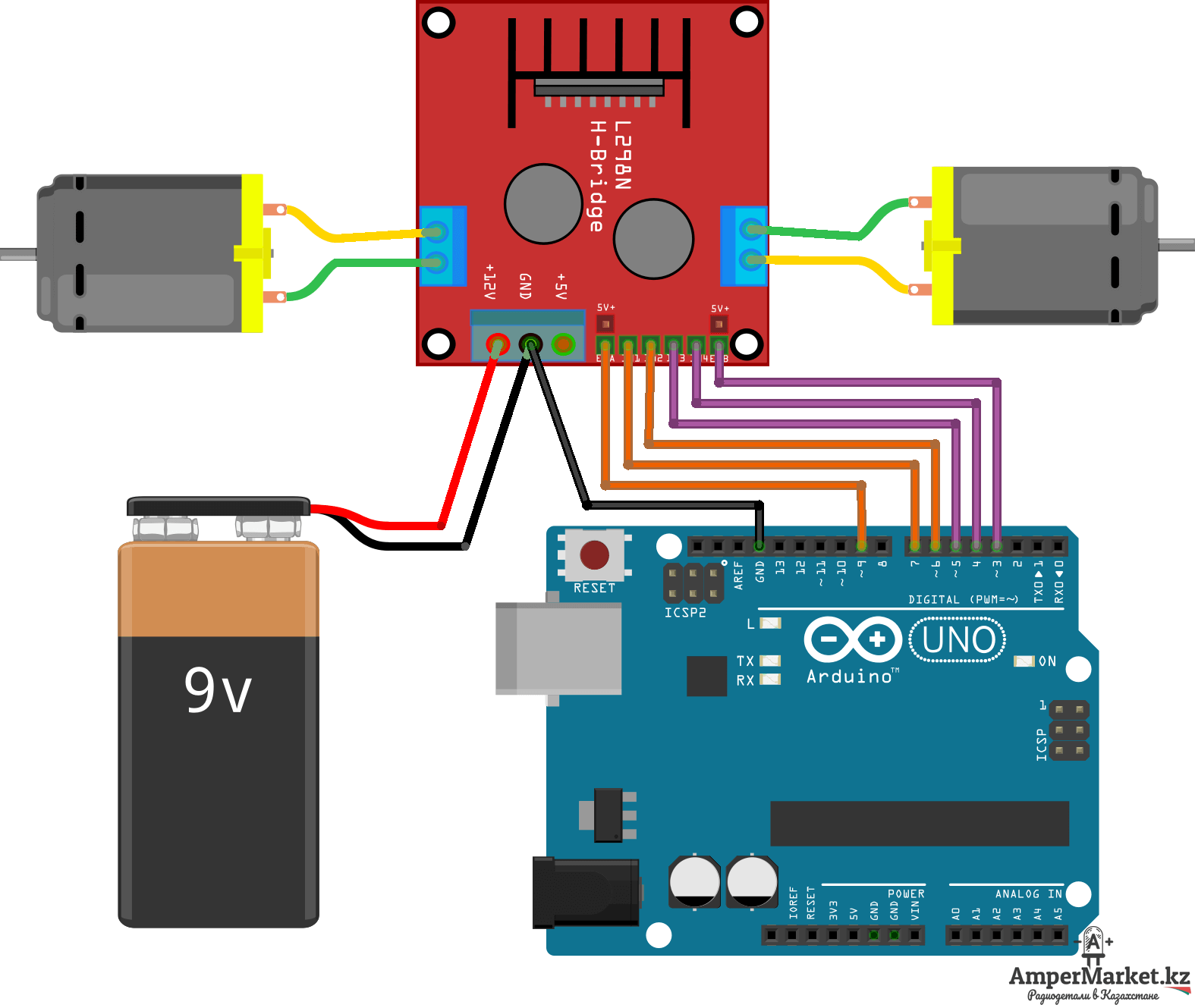 Подключение L298N к Arduino