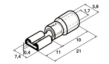 Размеры плоского изолированного наконечника FDD1.25-250