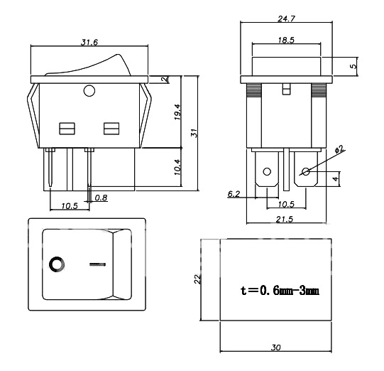 Переключатель KCD4-201N-B