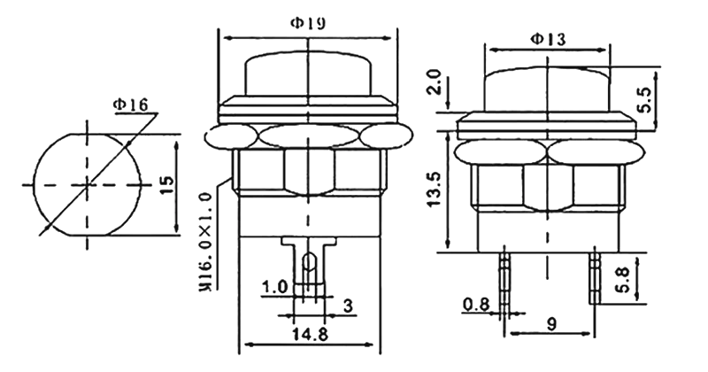 Габариты кнопки R13-507