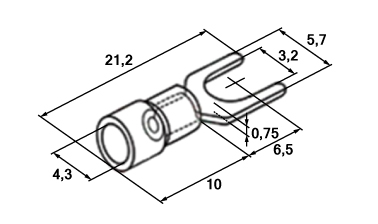 Размеры вилочного изолированного наконечника SV1.25-3