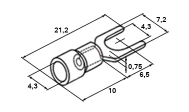 Размеры вилочного изолированного наконечника SV1.25-4