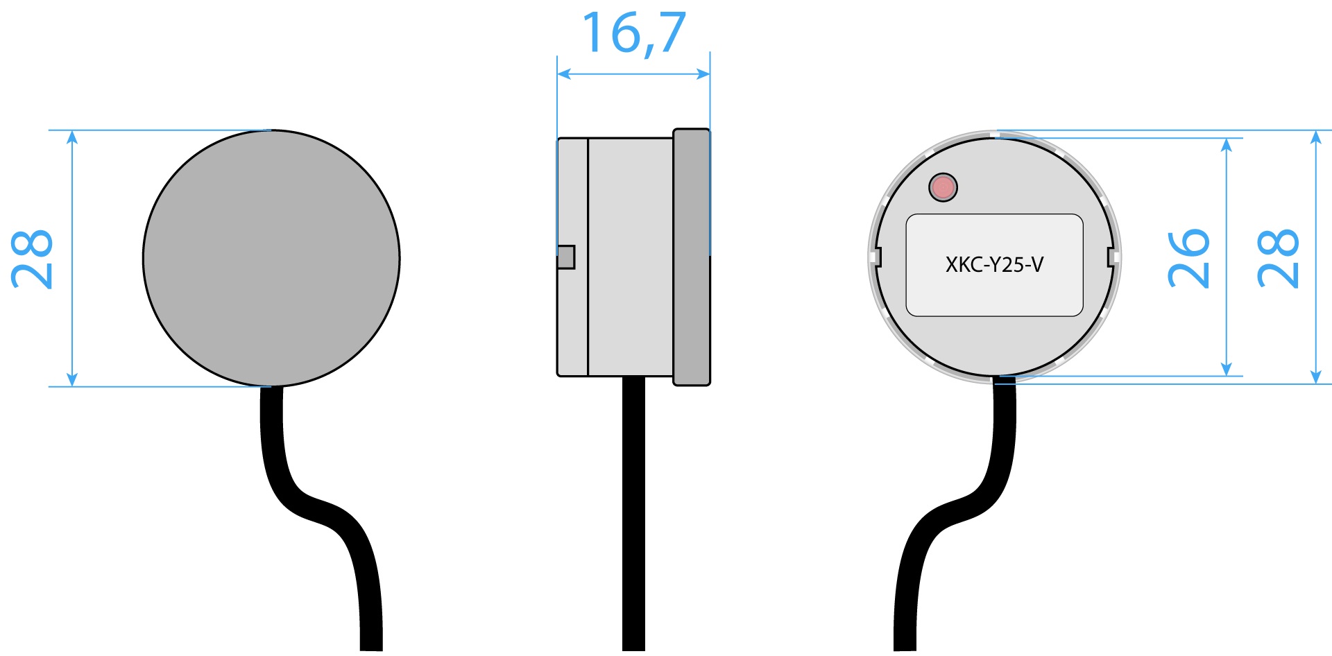 Габаритный чертеж сенсора XKC-Y25-V Габаритный чертеж сенсора XKC-Y25-V