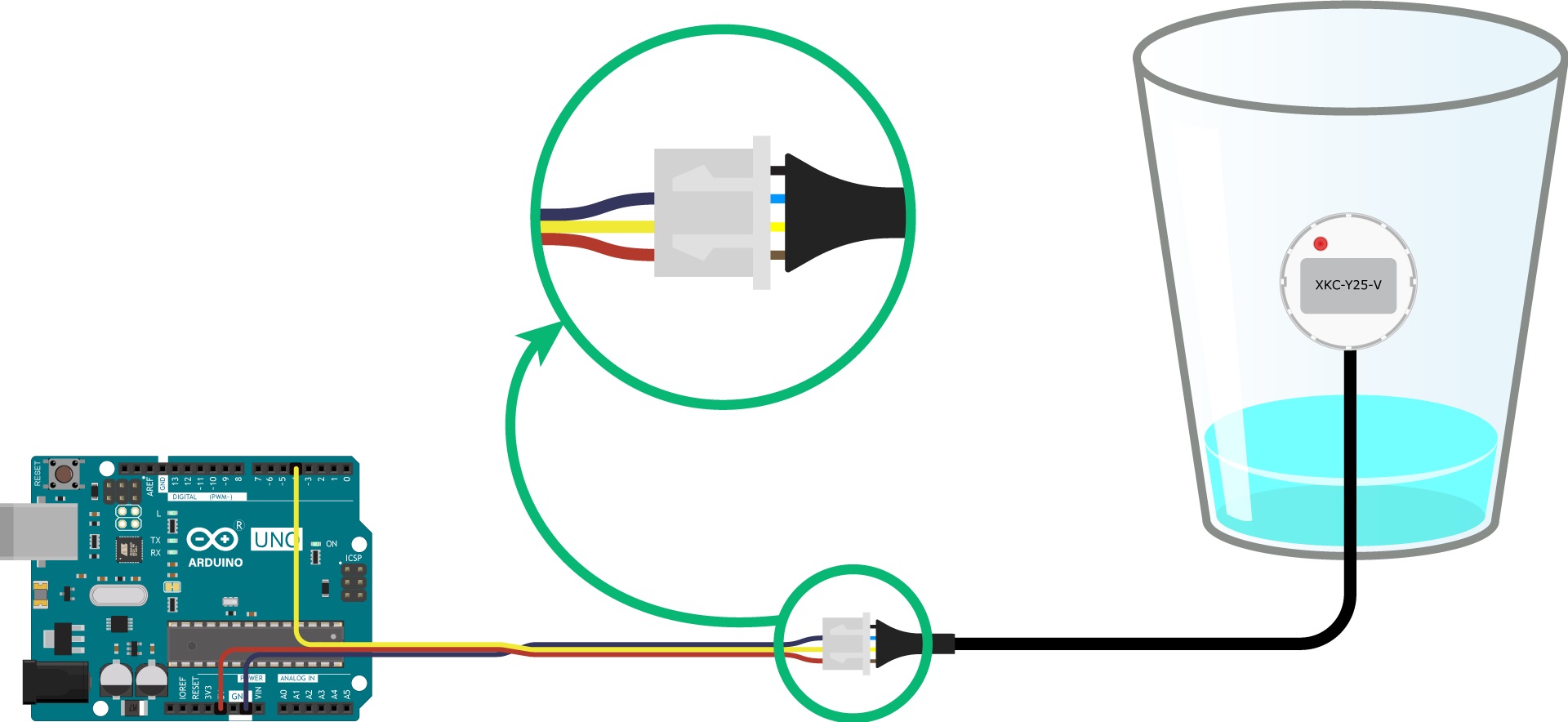 Пример подключения сенсора XKC-Y25-V к Arduino Пример подключения сенсора XKC-Y25-V к Arduino